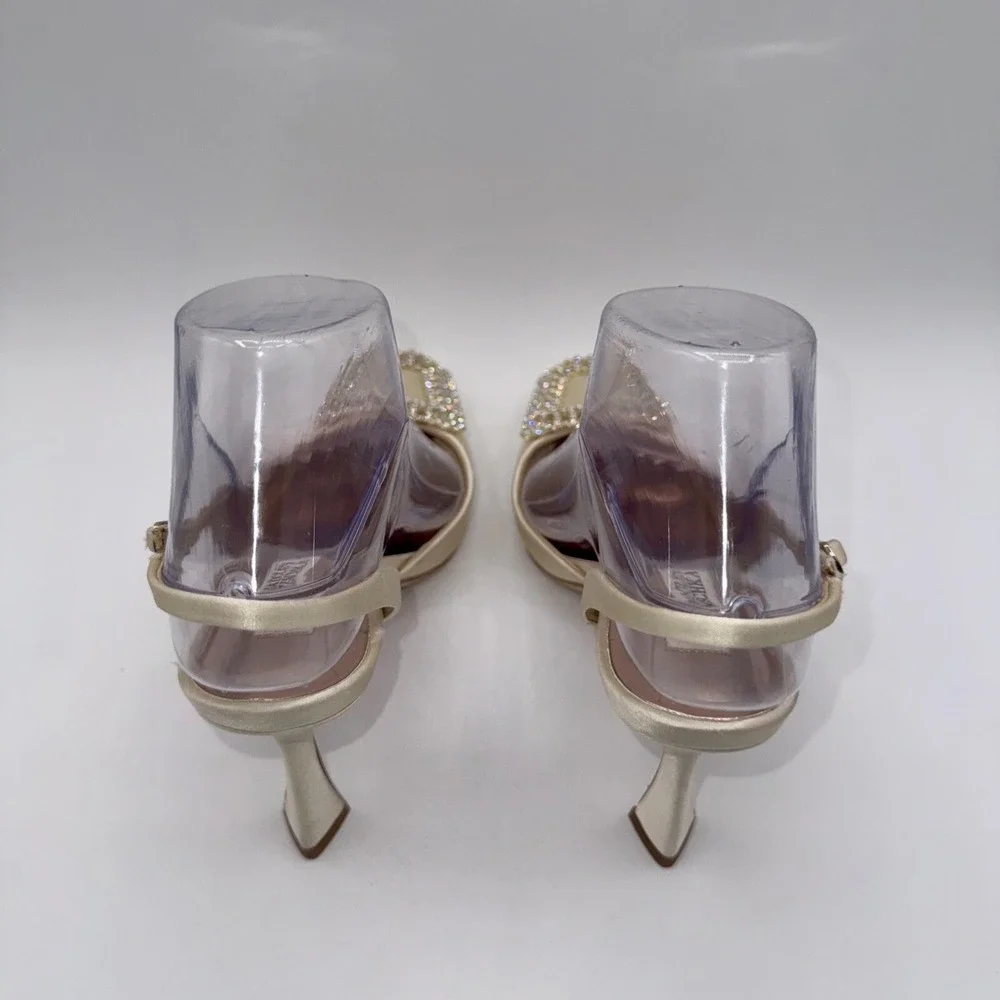 Badgley Mischka Enida Rhinestone Slingback Heels Women's Size 6‎ Champagne Satin